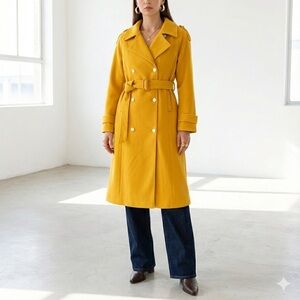 Golden mustard yellow wool double breasted trench coat - Small NWT